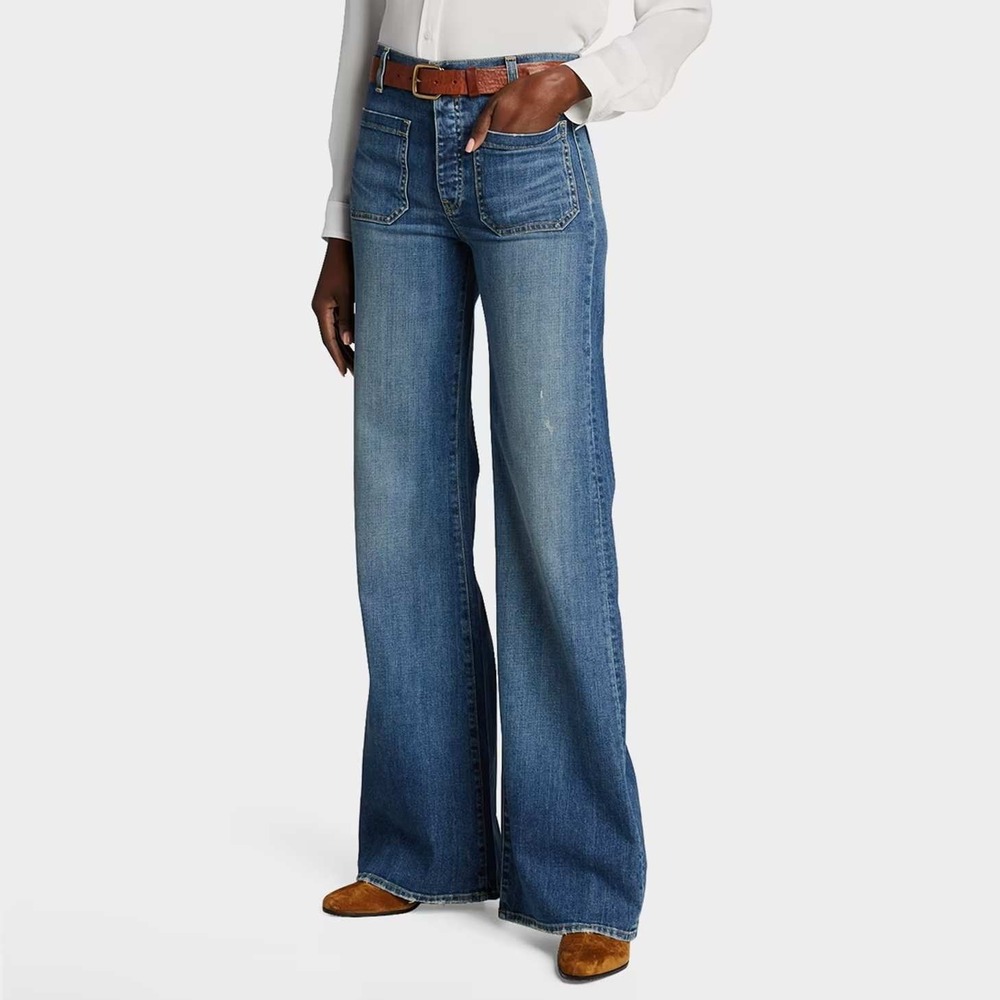 Nili Lotan Florence Denim Flare Jeans Womens 28 Blue High Rise Classic Wash